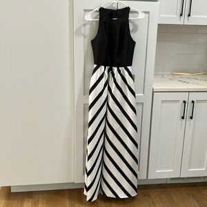 NWT Alfred Sung Formal Striped Skirt Satin Twill Pockets Sleeveless Maxi Dress